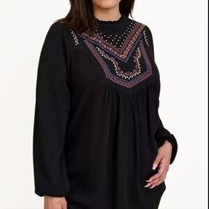 Torrid Black Embroidered Top Boho